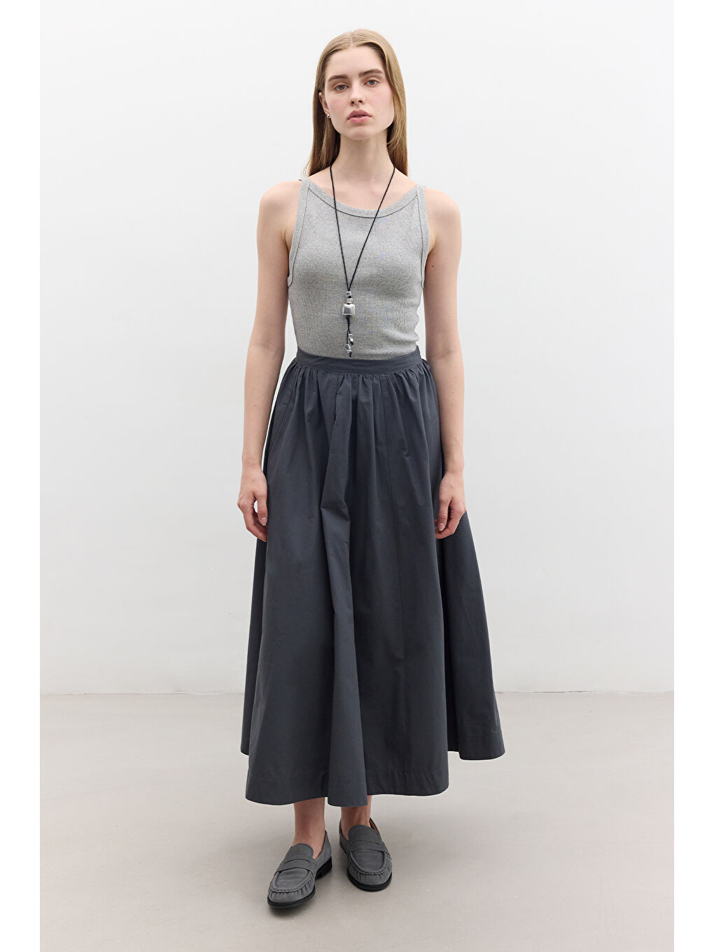 Katy Gabardin Büzgülü Etek Lacivert-1