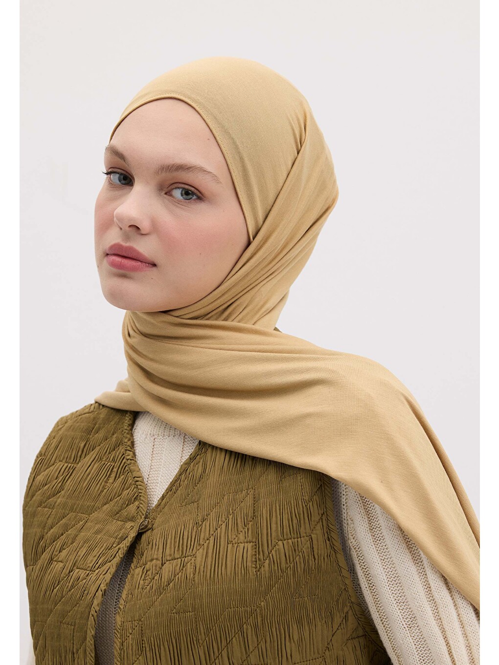 Sarı Bambu Penye Şal Sahra-1