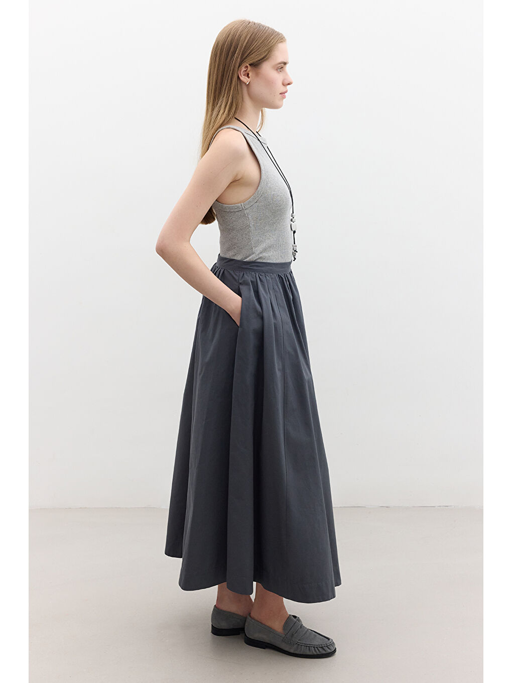 Katy Gabardin Büzgülü Etek Lacivert-3