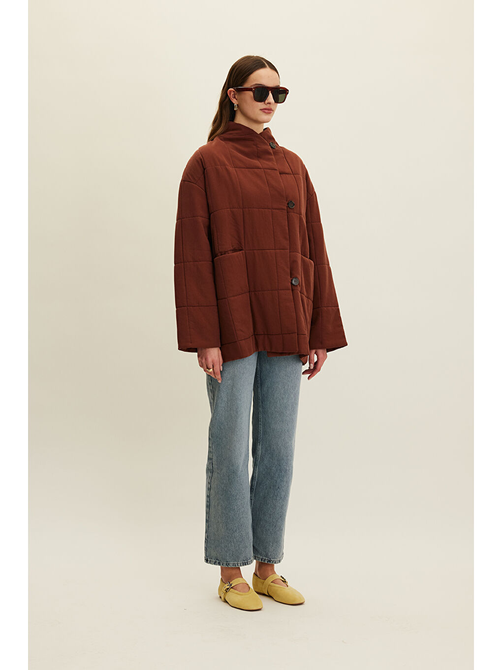 Turuncu Yüksek Yaka Kapitone Mont Bakır-2