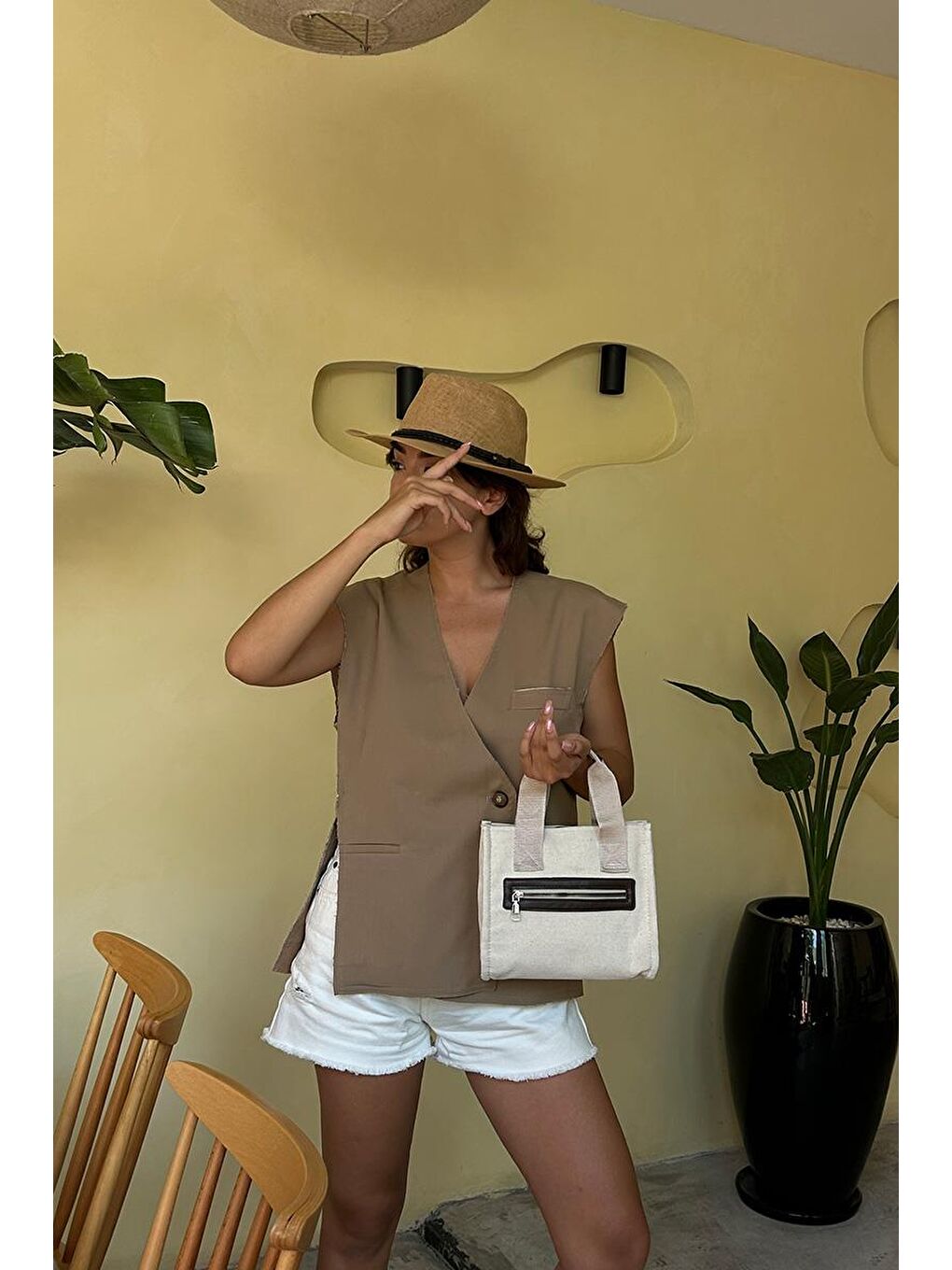 Jade Garnili Kanvas Çapraz Çanta Kahverengi-6