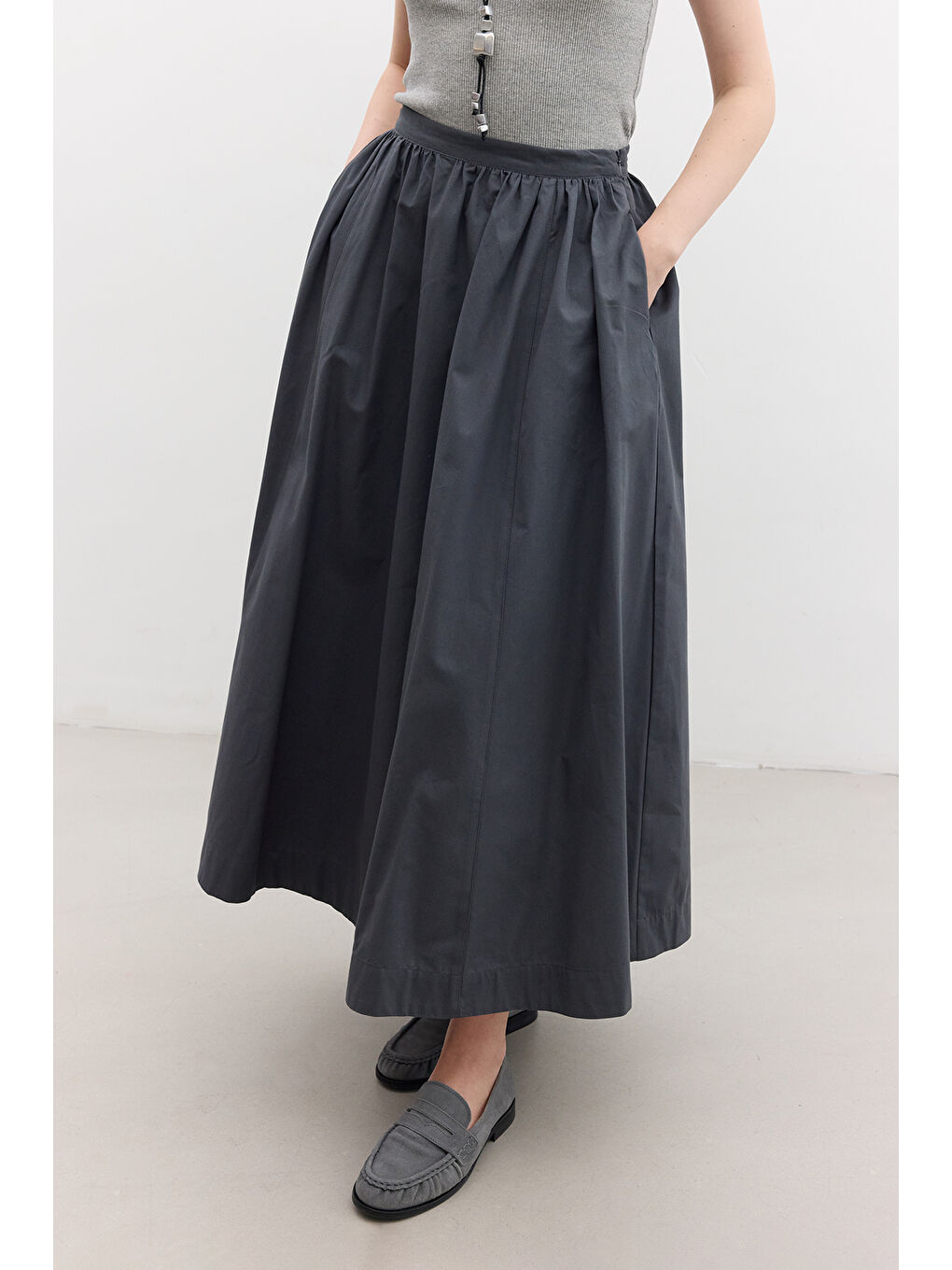 Katy Gabardin Büzgülü Etek Lacivert-4