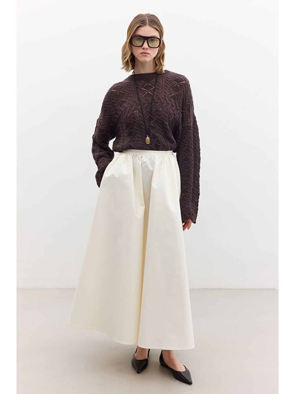 Ajurlu Triko Kazak Kahverengi-2