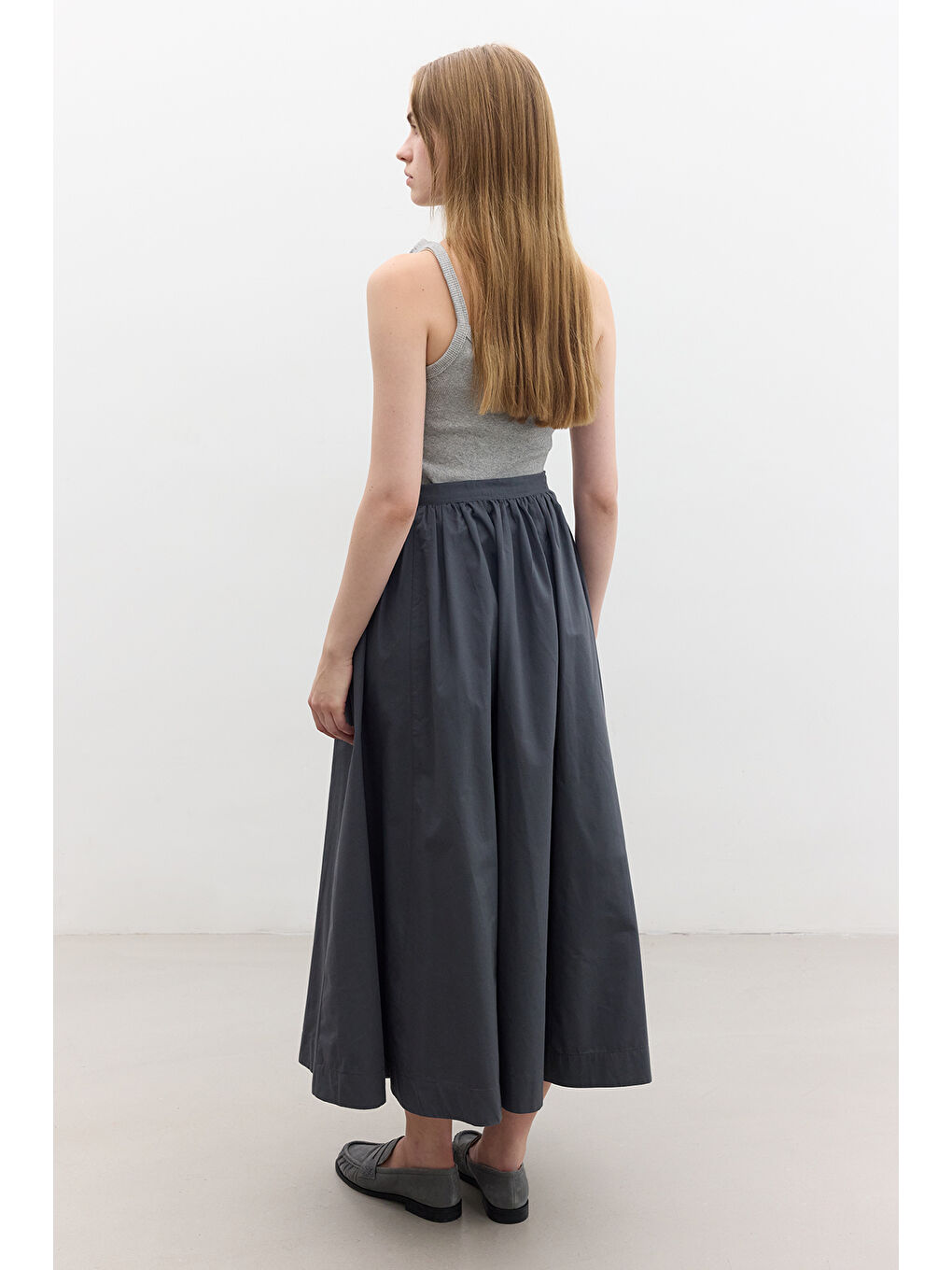 Katy Gabardin Büzgülü Etek Lacivert-5