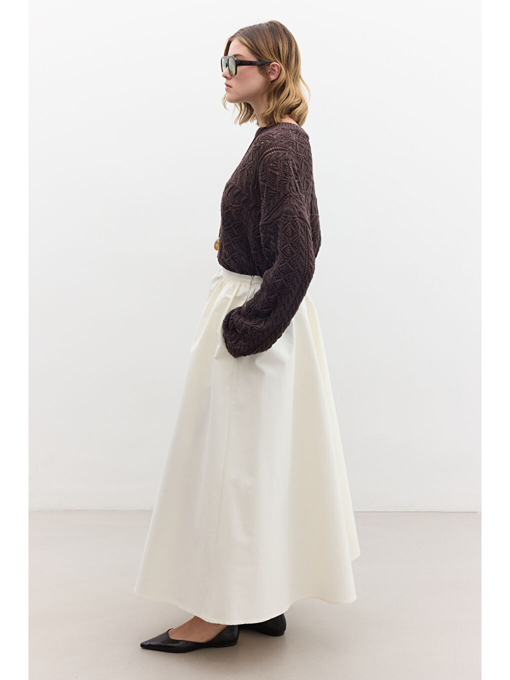 Ajurlu Triko Kazak Kahverengi-3