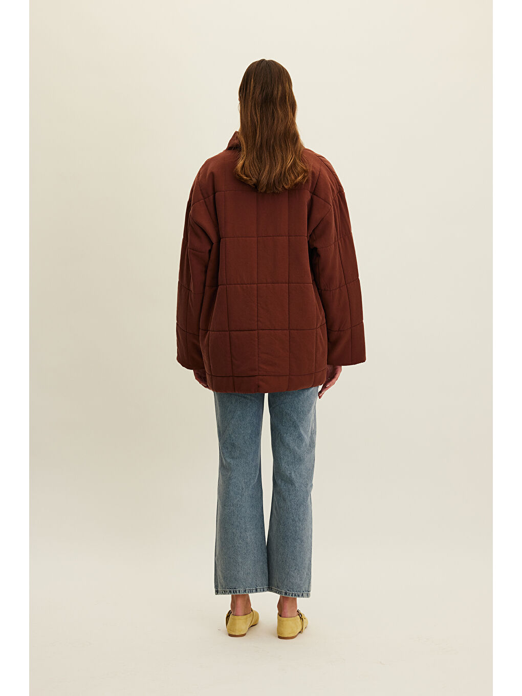 Turuncu Yüksek Yaka Kapitone Mont Bakır-5