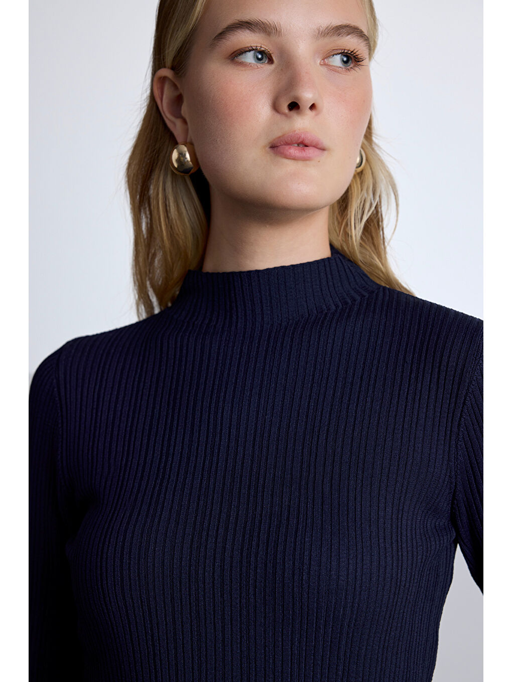 Yüksek Yaka Triko Bluz Lacivert