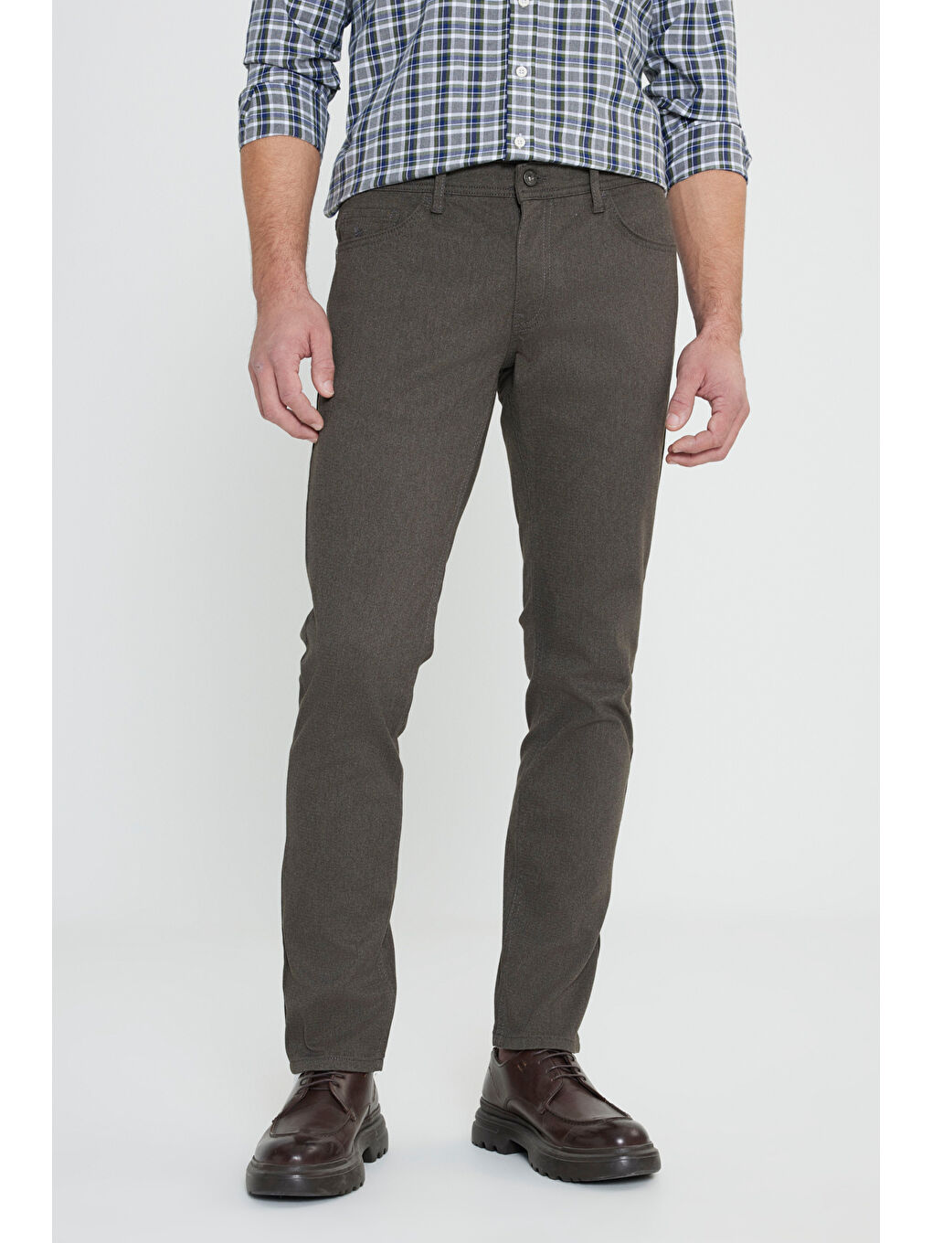 Erkek Haki Pamuklu Slim Fit Dar Kesim 5 Cep Armürlü Esnek Casual Pantolon-1