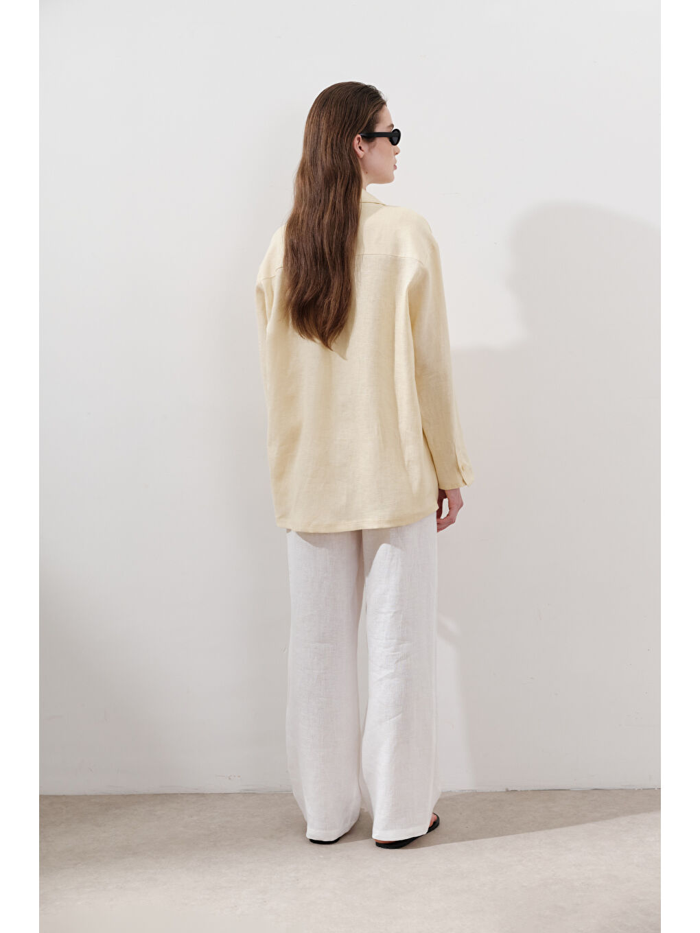 Keten Geniş Kollu Gömlek Sarı-6