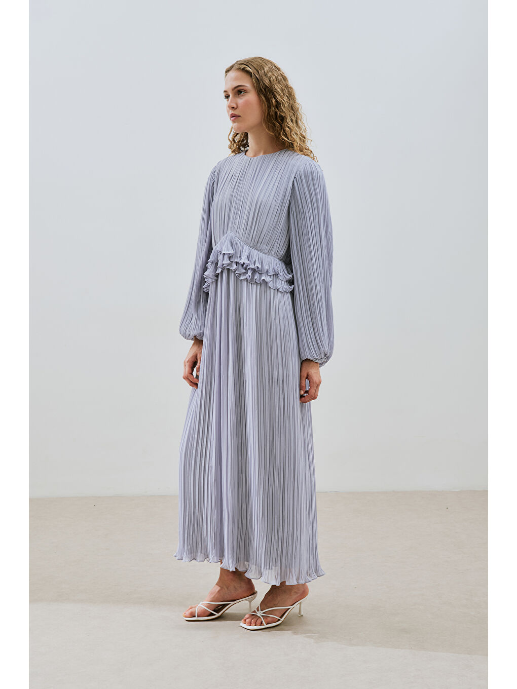 Mila Piliseli Katlı Elbise Mavi-1