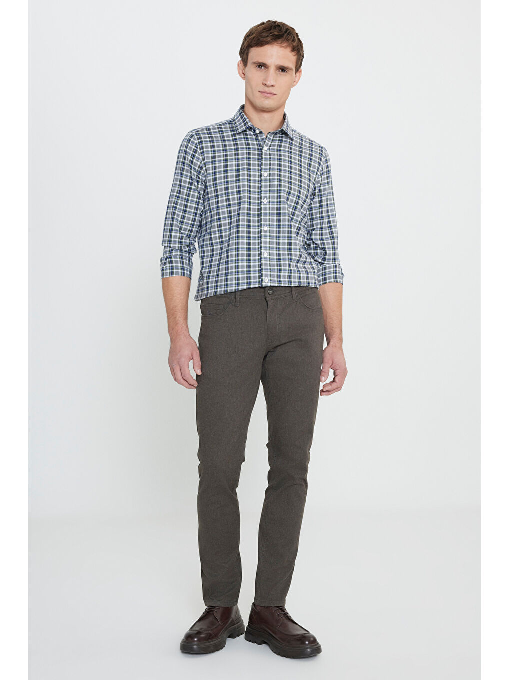 Erkek Haki Pamuklu Slim Fit Dar Kesim 5 Cep Armürlü Esnek Casual Pantolon-2