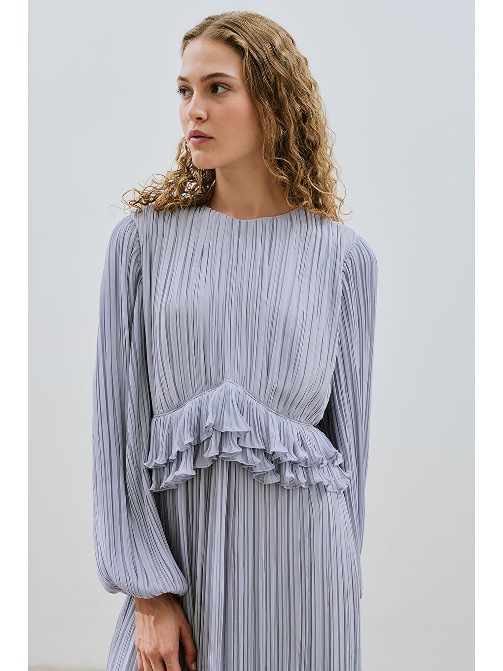 Mila Piliseli Katlı Elbise Mavi-2