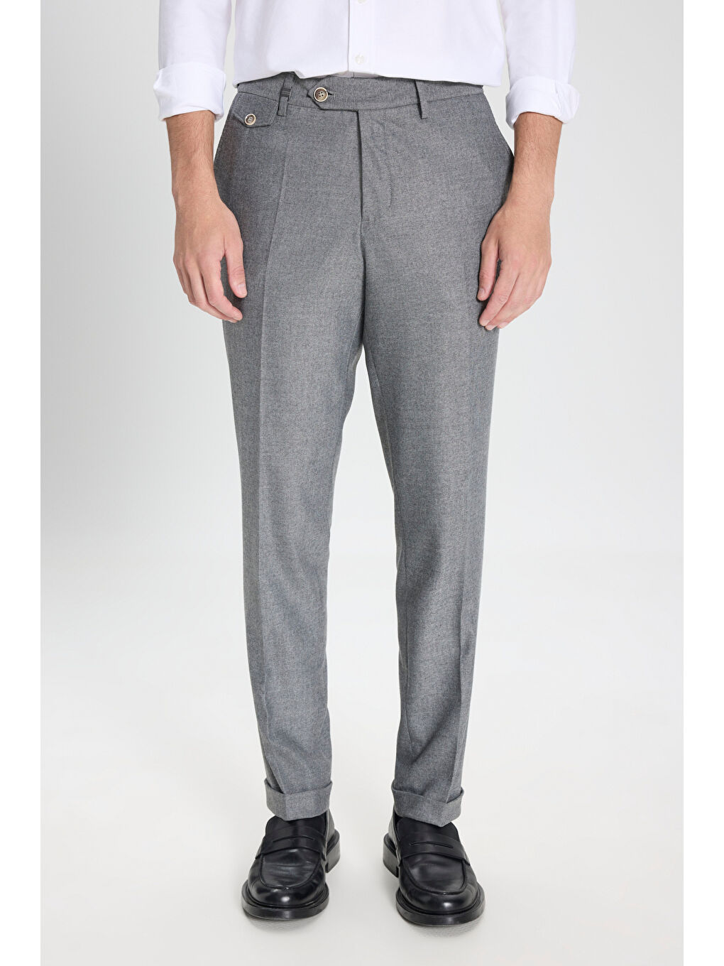Erkek Gri Yünlü Slim Fit Dar Kesim Beli Gizli Lastikli Yan Cep Esnek Klasik Pantolon-2