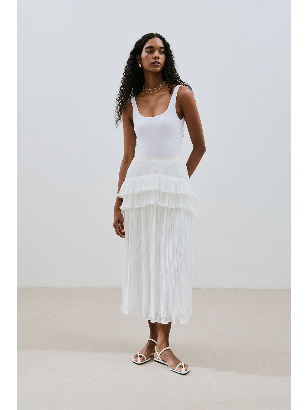 Mila Piliseli Katlı Etek Ekru-4