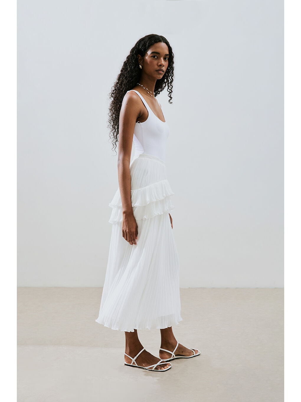 Mila Piliseli Katlı Etek Ekru-5