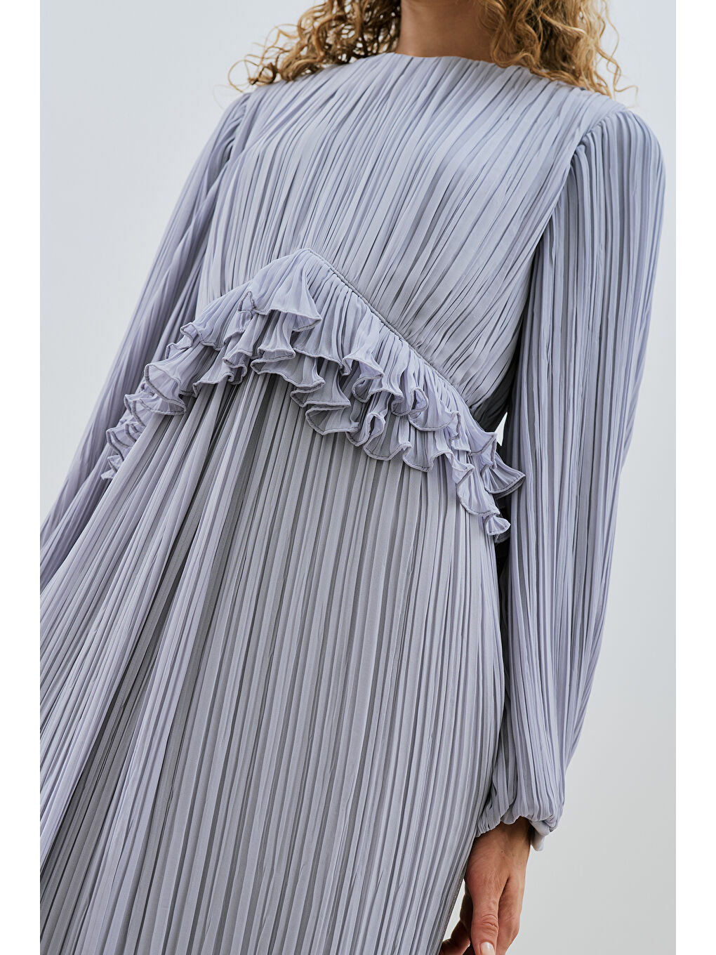 Mila Piliseli Katlı Elbise Mavi-3