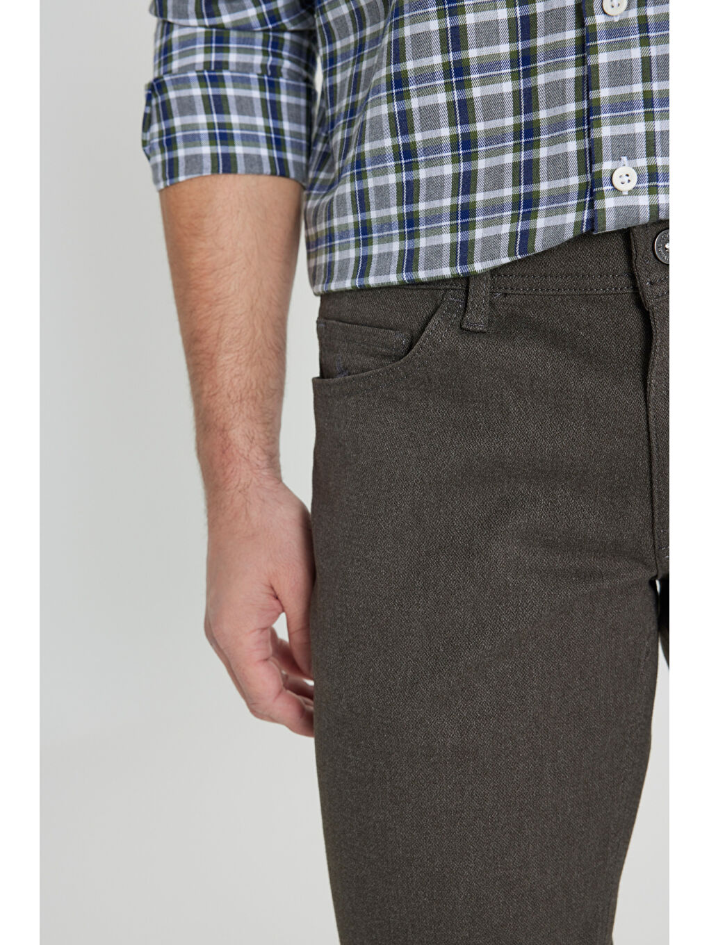 Erkek Haki Pamuklu Slim Fit Dar Kesim 5 Cep Armürlü Esnek Casual Pantolon-4
