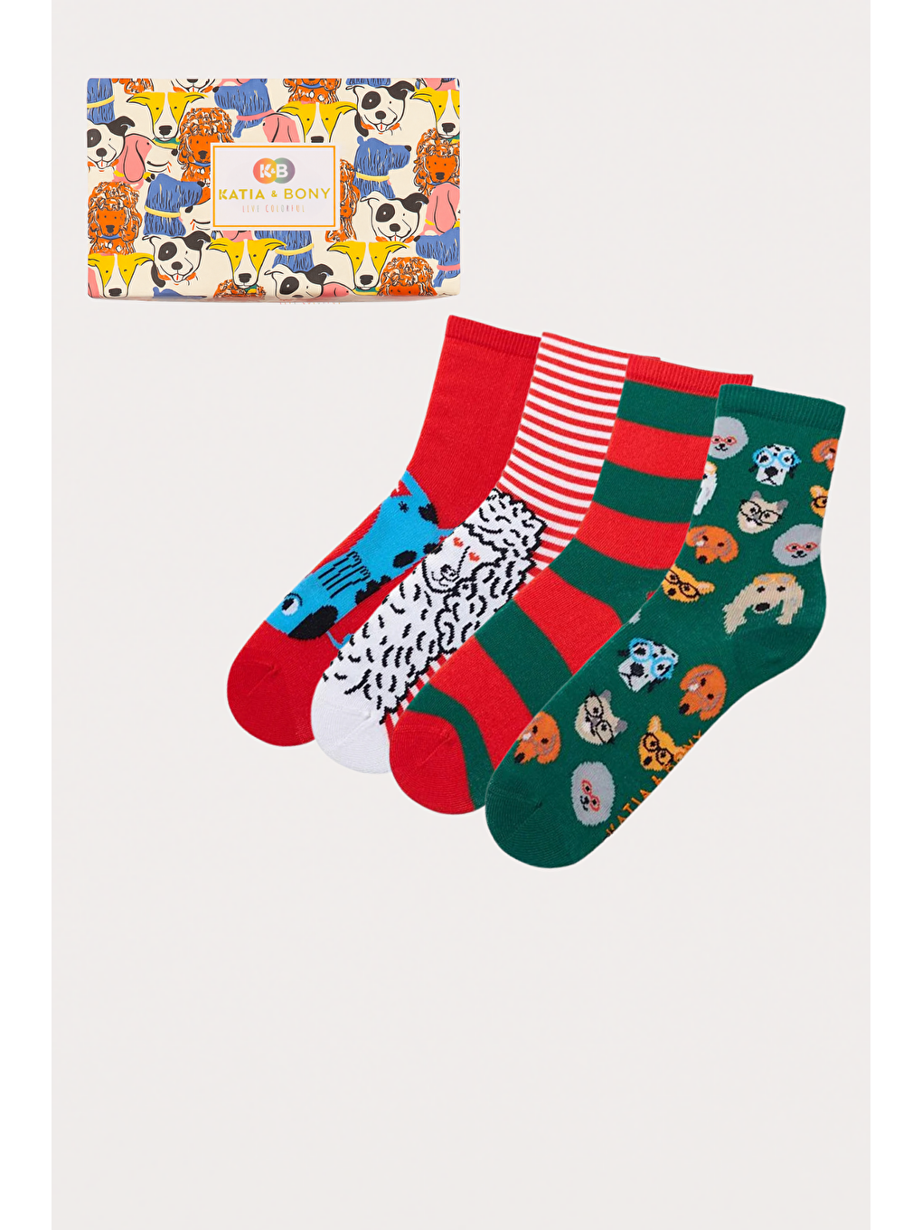Kırmızı Erkek Çocuk Köpek Desenli 4'Lü Kutulu Soket Çorap-1