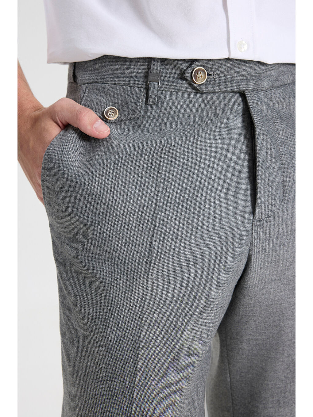 Erkek Gri Yünlü Slim Fit Dar Kesim Beli Gizli Lastikli Yan Cep Esnek Klasik Pantolon-4