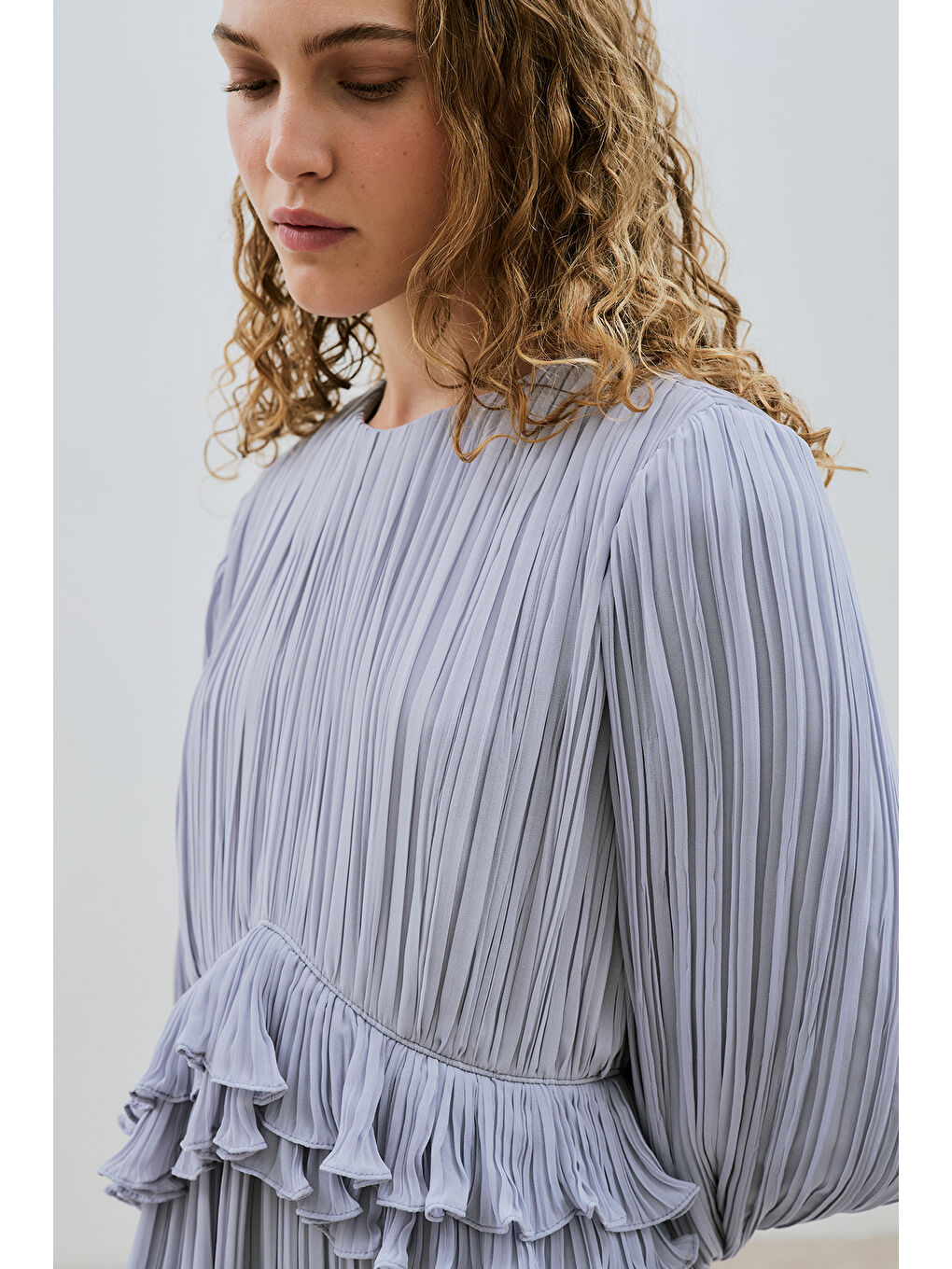 Mila Piliseli Katlı Elbise Mavi-4