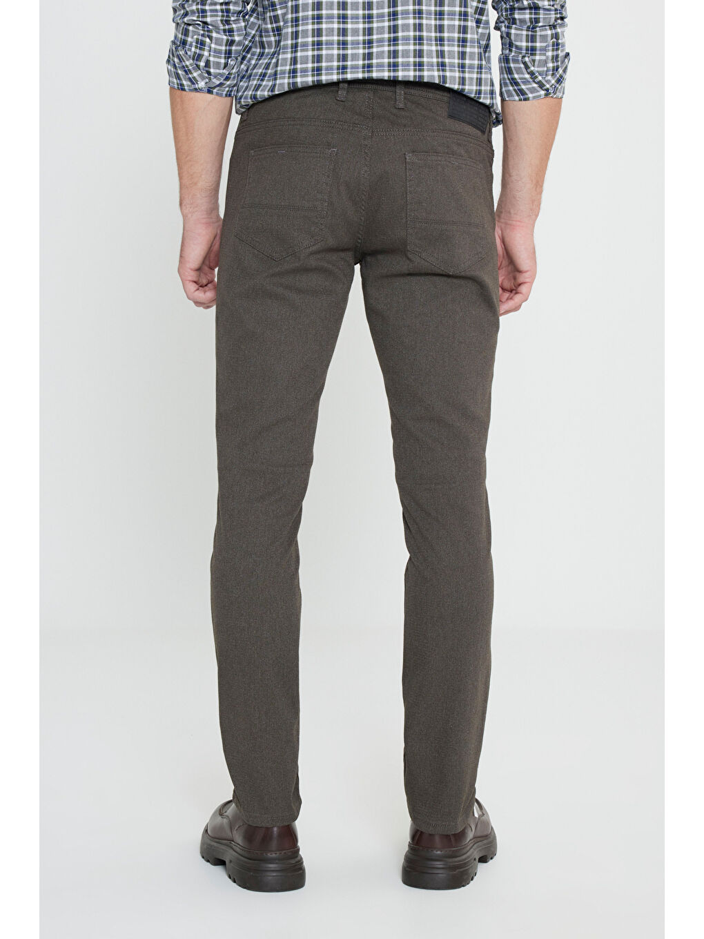 Erkek Haki Pamuklu Slim Fit Dar Kesim 5 Cep Armürlü Esnek Casual Pantolon-5