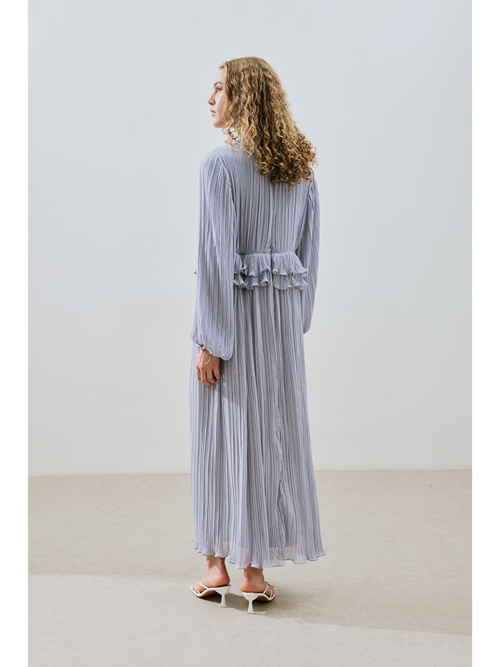 Mila Piliseli Katlı Elbise Mavi-5