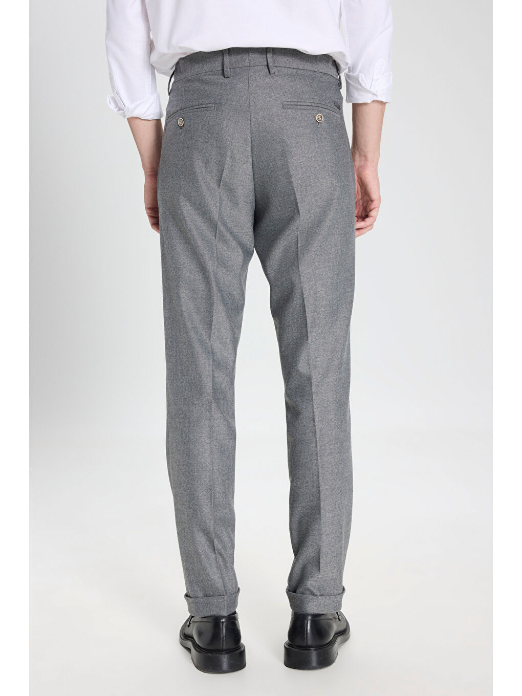 Erkek Gri Yünlü Slim Fit Dar Kesim Beli Gizli Lastikli Yan Cep Esnek Klasik Pantolon-5