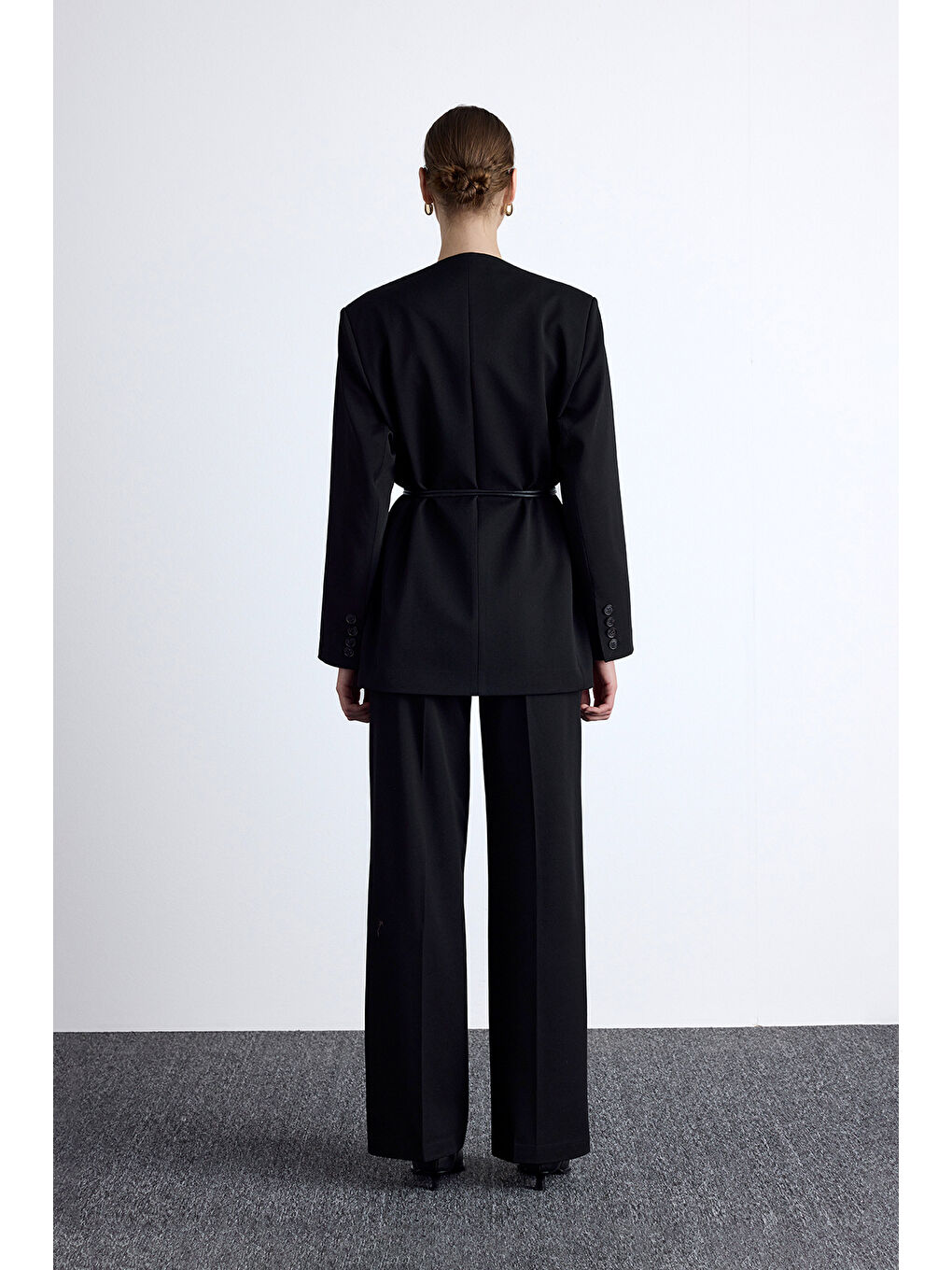 Klasik Görünüm Kemerli Blazer Ceket Siyah-6