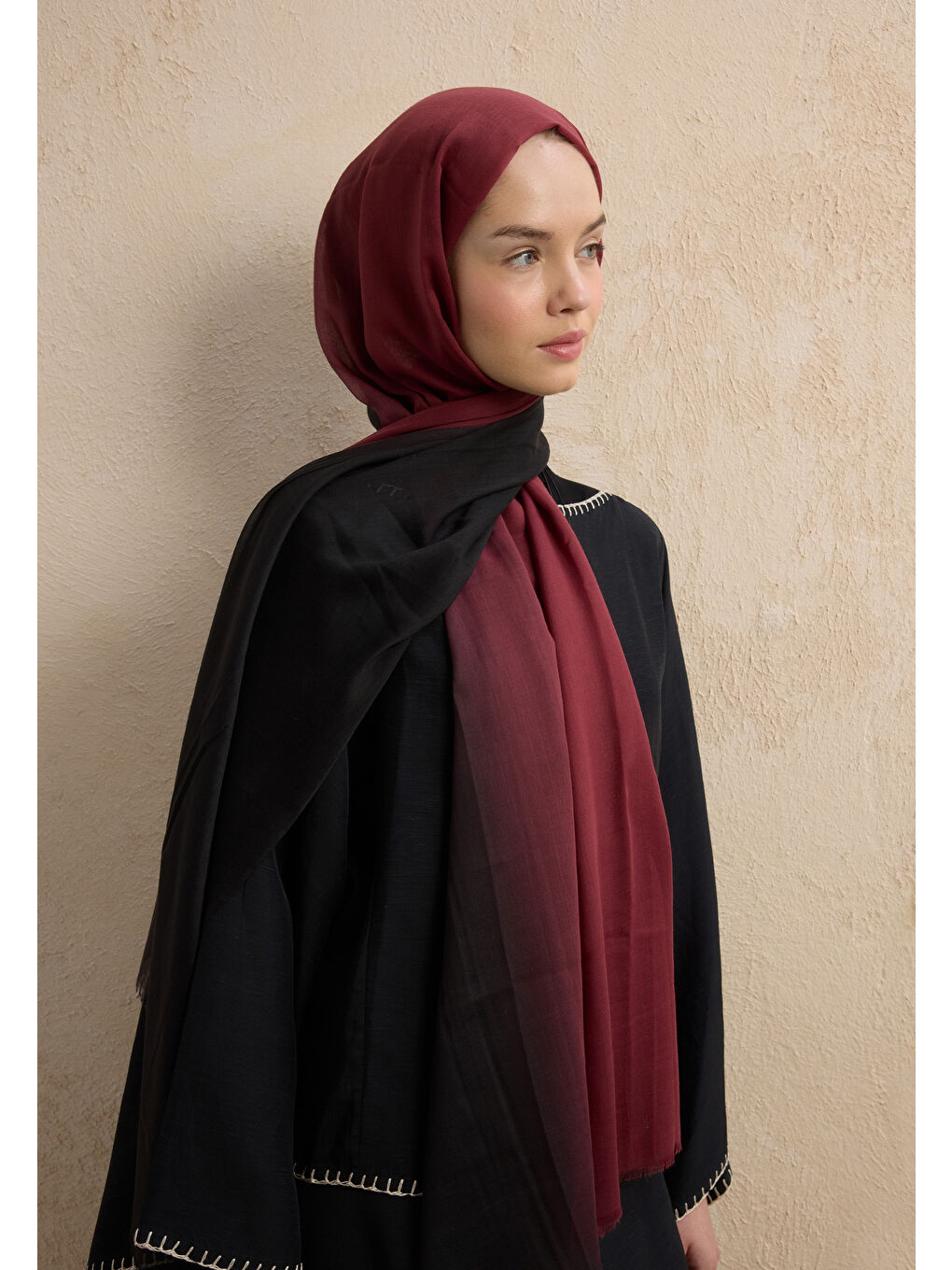 Modal Degrade Şal Siyah-Bordo