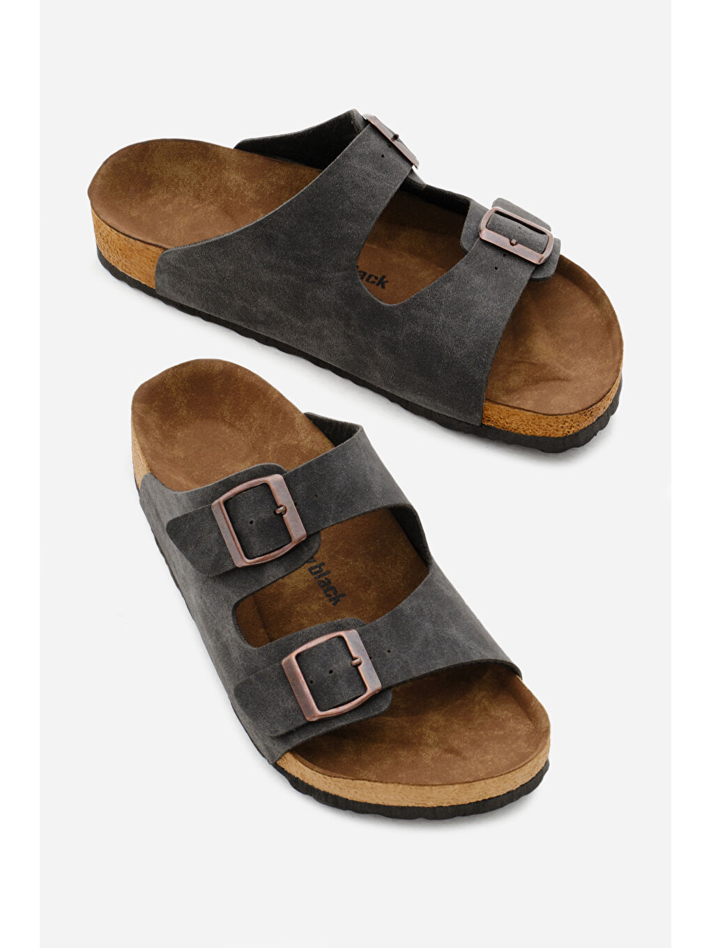 Gri Unisex Füme Poli Taban Ayarlamalı Çift Tokalı Terlik-2