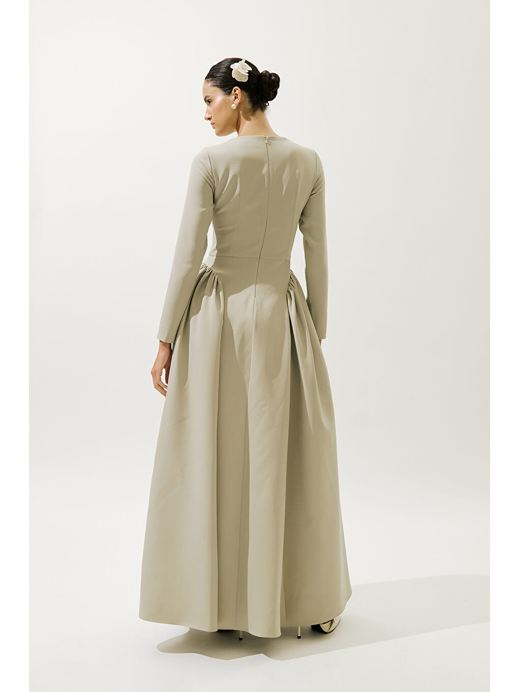 Yeşil Lora Abiye Elbise Çağla-5