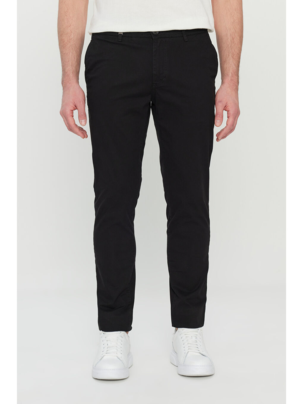 Erkek Siyah Pamuklu Slim Fit Dar Kesim Yan Cepli Esnek Pantolon-1
