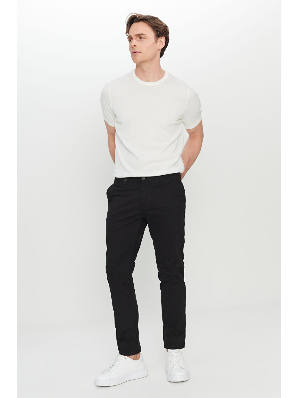 Erkek Siyah Pamuklu Slim Fit Dar Kesim Yan Cepli Esnek Pantolon-2
