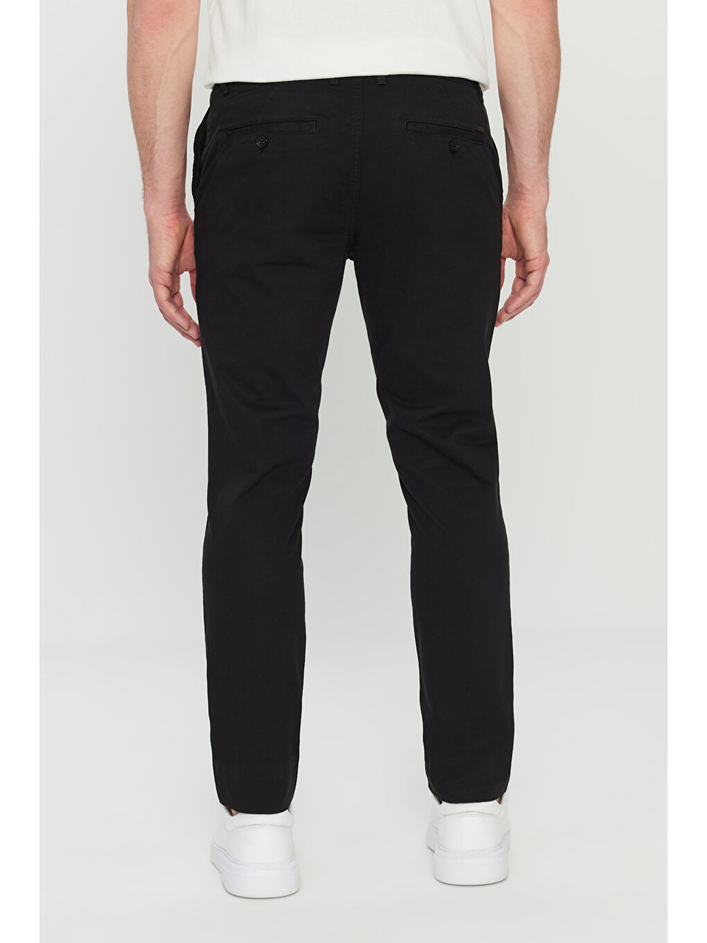 Erkek Siyah Pamuklu Slim Fit Dar Kesim Yan Cepli Esnek Pantolon-5