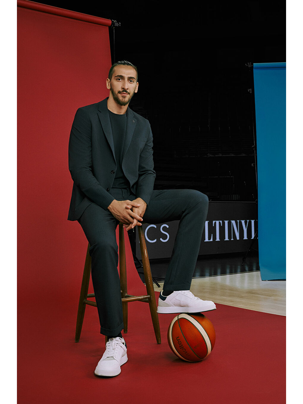 Erkek Lacivert Slim Fit Dar Kesim Mono Yaka Beli Bağlamalı Çizgili Torba Cepli Takım Elbise