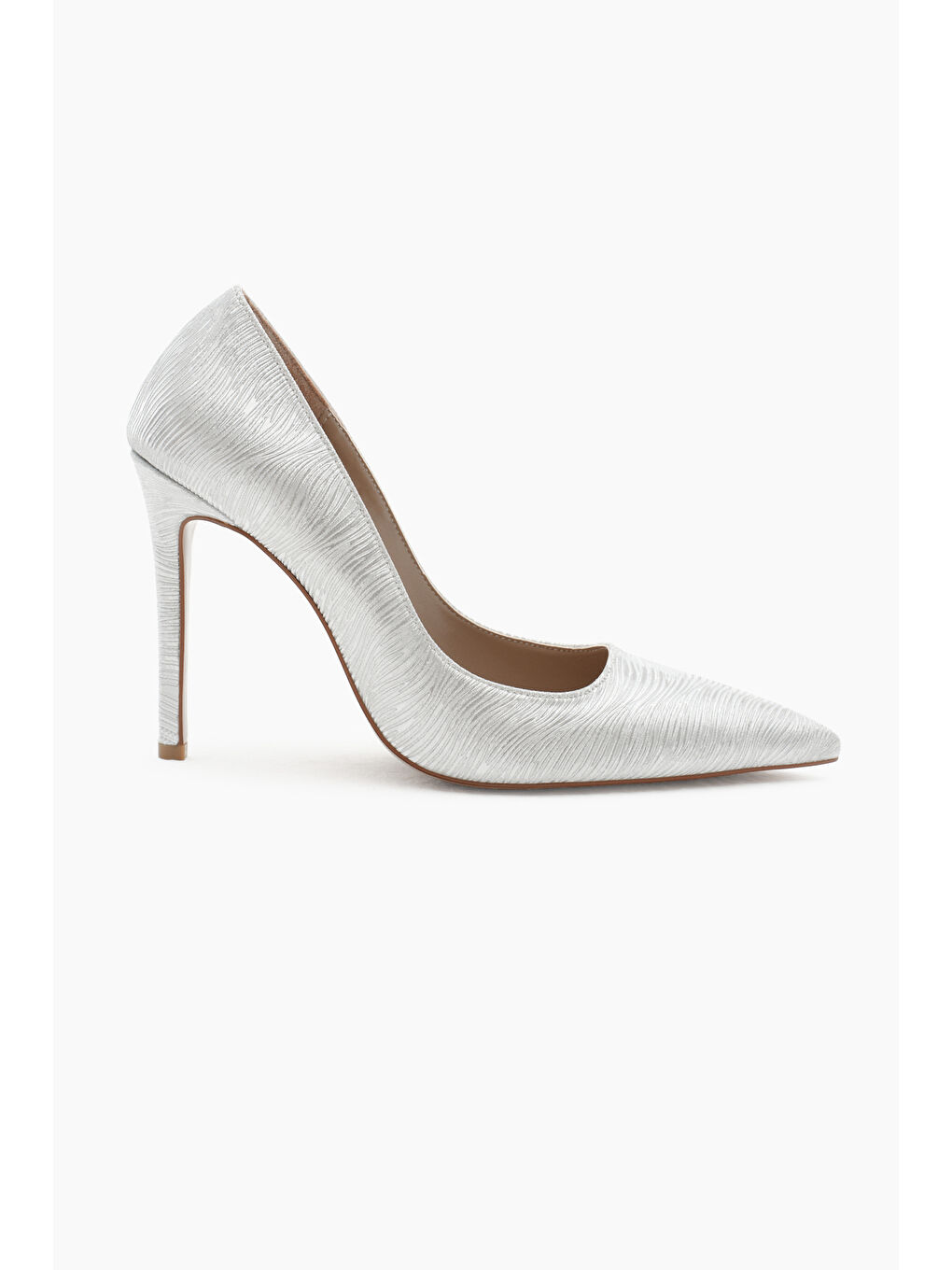 Gri Kadın Gümüş Neolit Taban Desenli Sivri Burunlu Yüksek Topuklu Ayakkabı-1