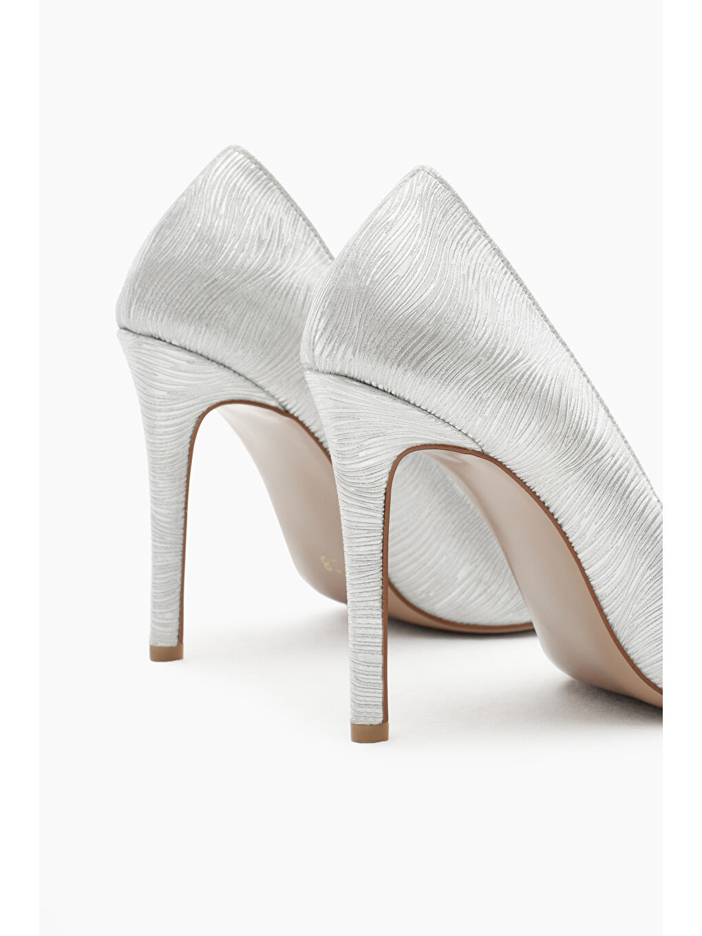 Gri Kadın Gümüş Neolit Taban Desenli Sivri Burunlu Yüksek Topuklu Ayakkabı-4