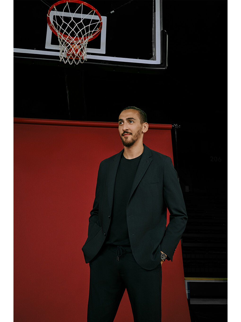 Erkek Lacivert Slim Fit Dar Kesim Mono Yaka Beli Bağlamalı Çizgili Torba Cepli Takım Elbise-2