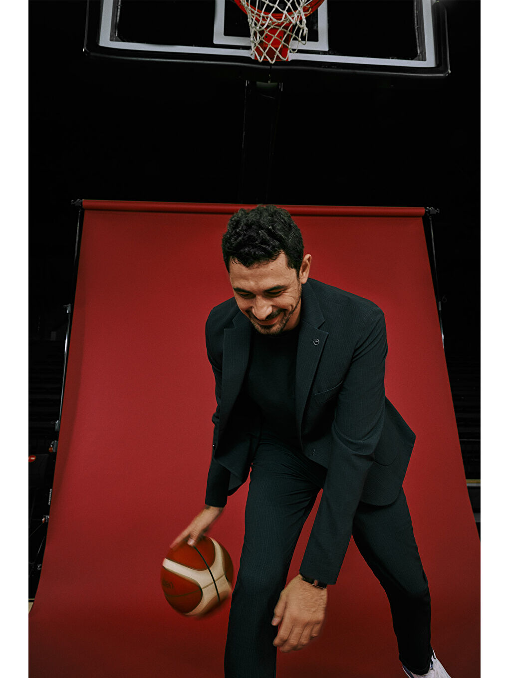 Erkek Lacivert Slim Fit Dar Kesim Mono Yaka Beli Bağlamalı Çizgili Torba Cepli Takım Elbise-5