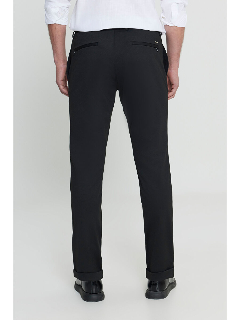 Erkek Siyah Slim Fit Dar Kesim Beli Bağlamalı Yan Cep Esnek Casual Pantolon