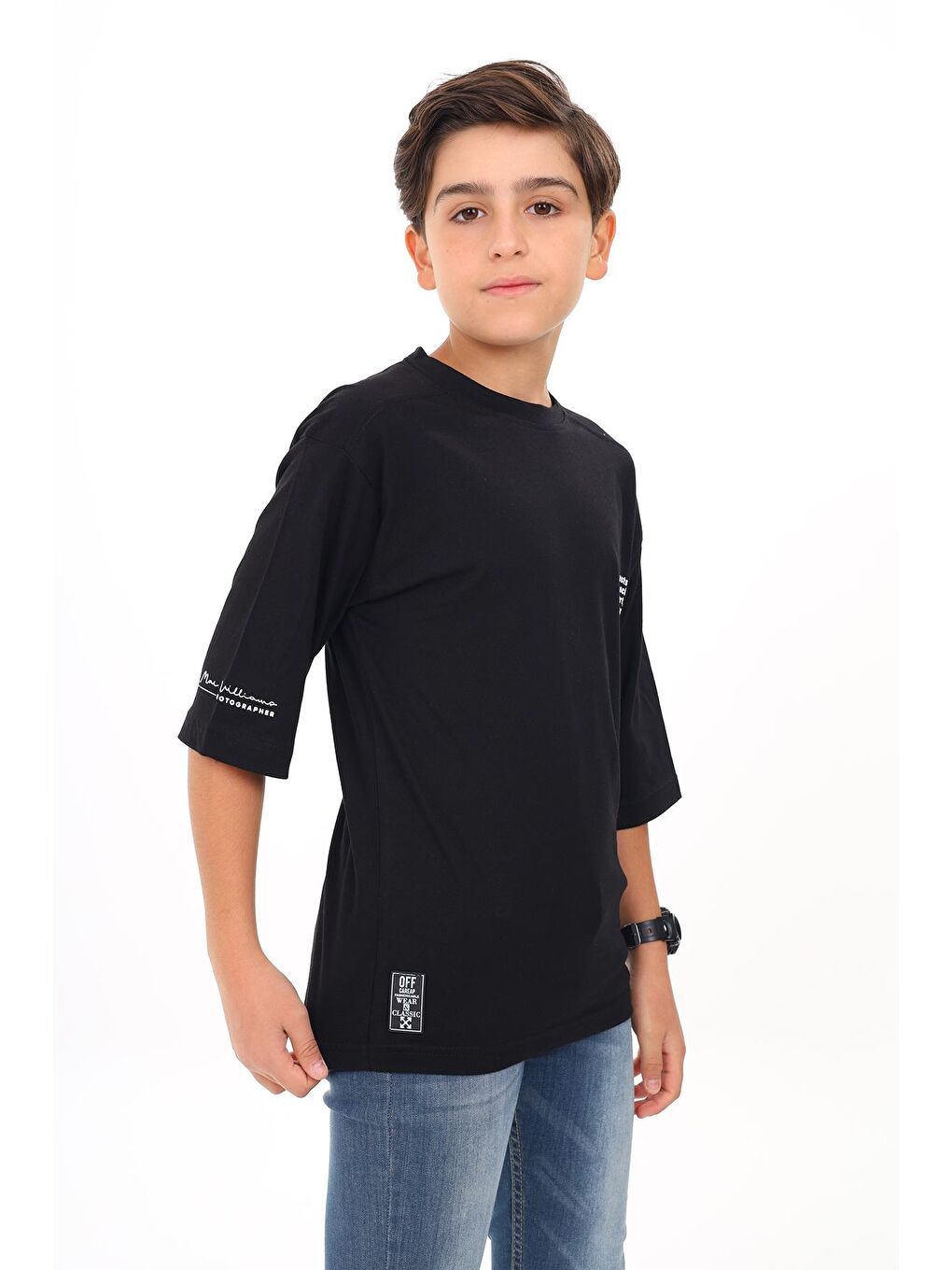 Siyah Erkek Çocuk Yazı Baskılı Basic T-Shirt 9-14 Yaş Lx7073-3