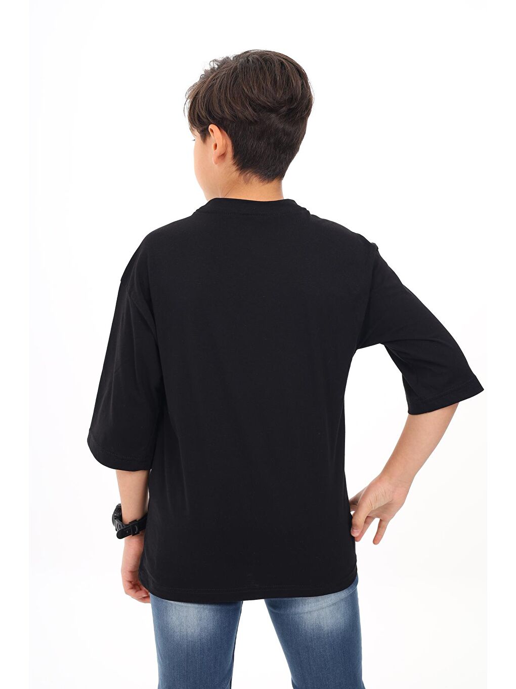 Siyah Erkek Çocuk Yazı Baskılı Basic T-Shirt 9-14 Yaş Lx7073-4