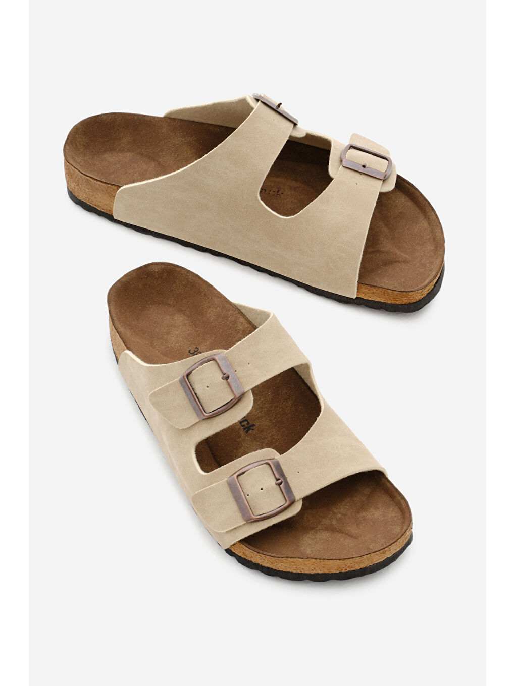 Unisex Bej Poli Taban Ayarlamalı Çift Tokalı Terlik-2