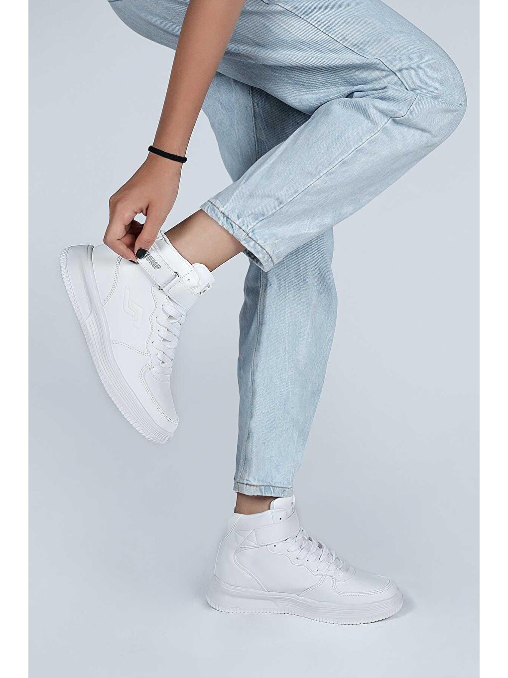 16308 Yüksek Bilekli Beyaz Kadın Sneaker Günlük Spor Ayakkabı-3