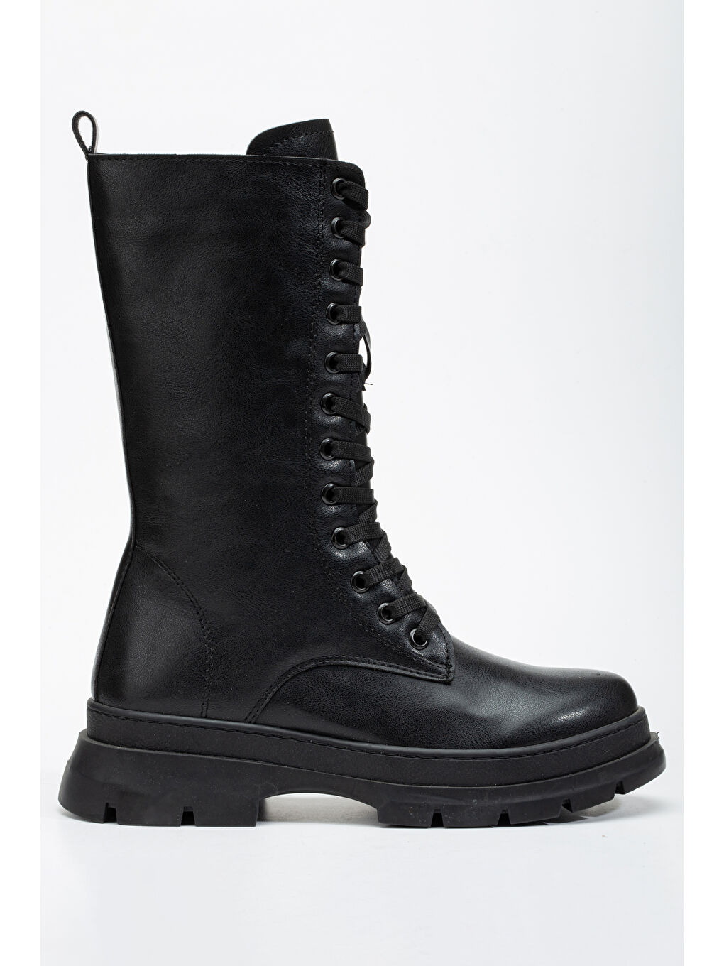 Kadın Siyah Kalın Termo Taban Bağcıklı ve Fermuarlı Çizme-2