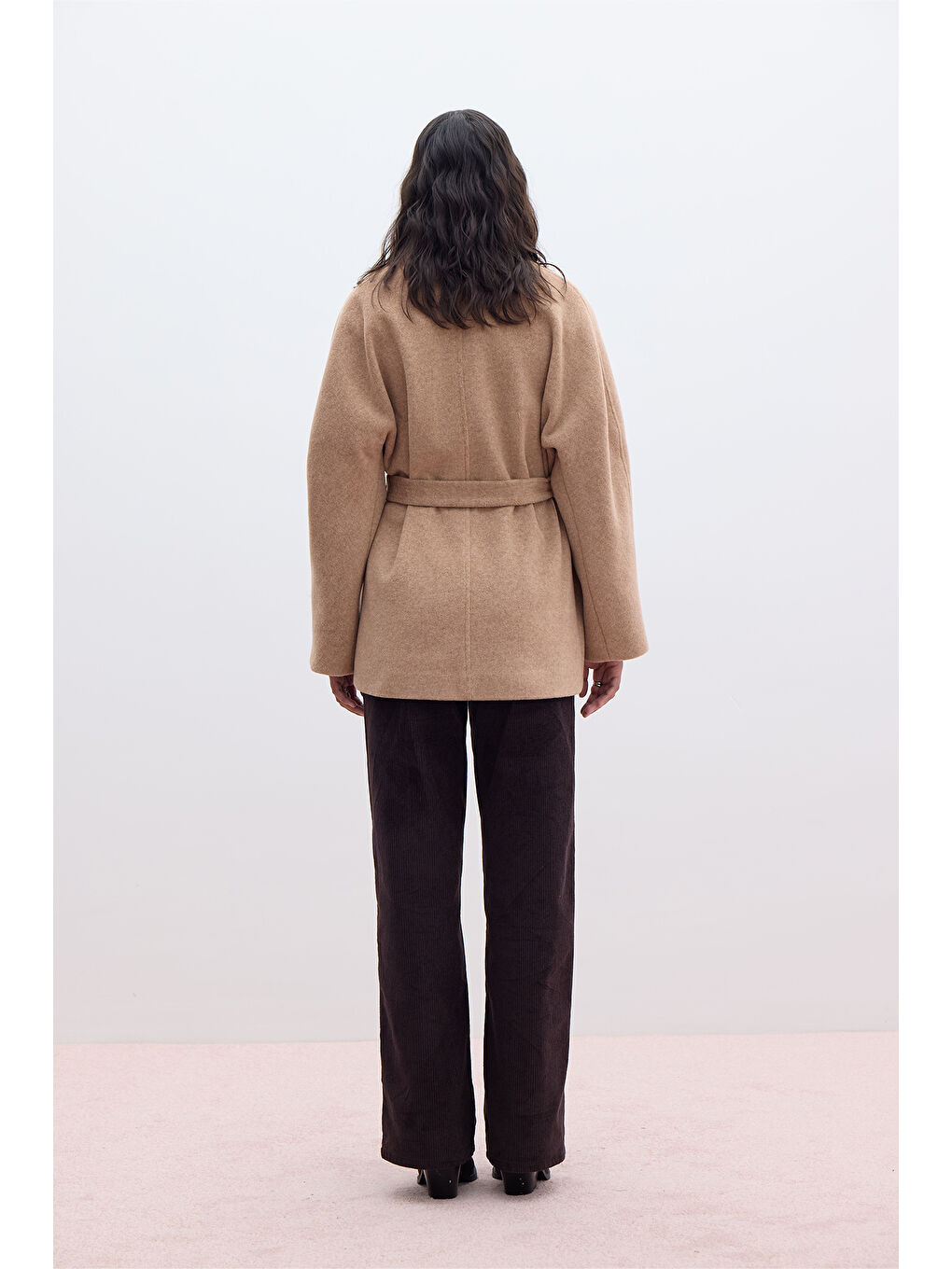 Kahverengi Kimono Tarzı Kaşe Kaban Tarçın-7