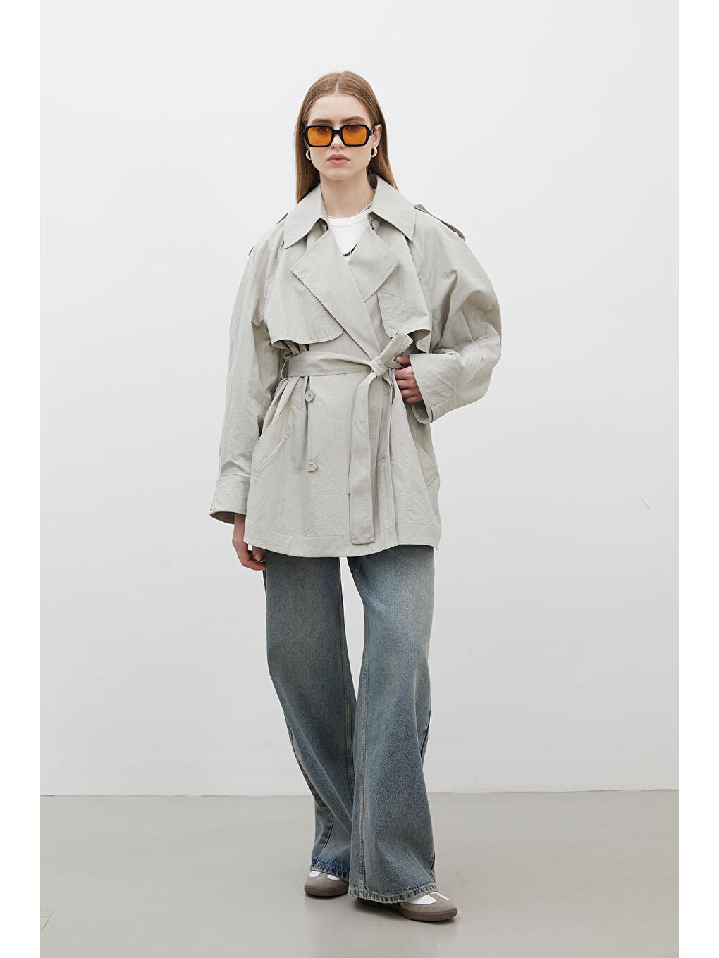 Lızbon Oversize Kısa Trençkot Yeşil-1