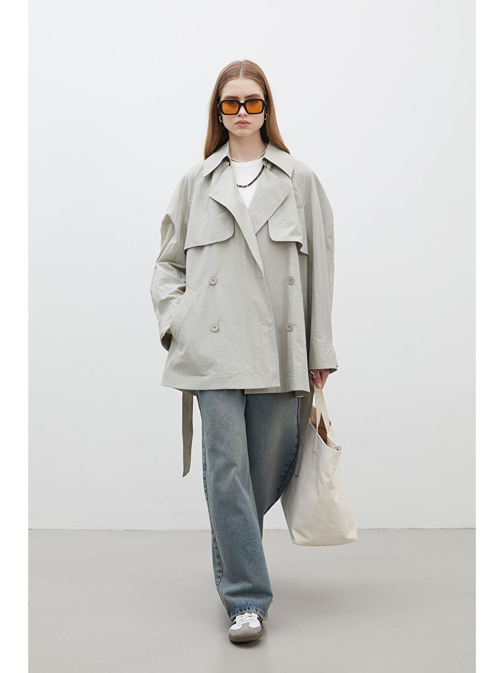 Lızbon Oversize Kısa Trençkot Yeşil-3