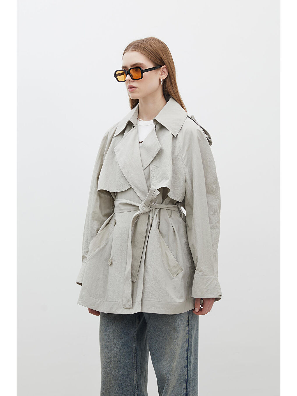 Lızbon Oversize Kısa Trençkot Yeşil-4