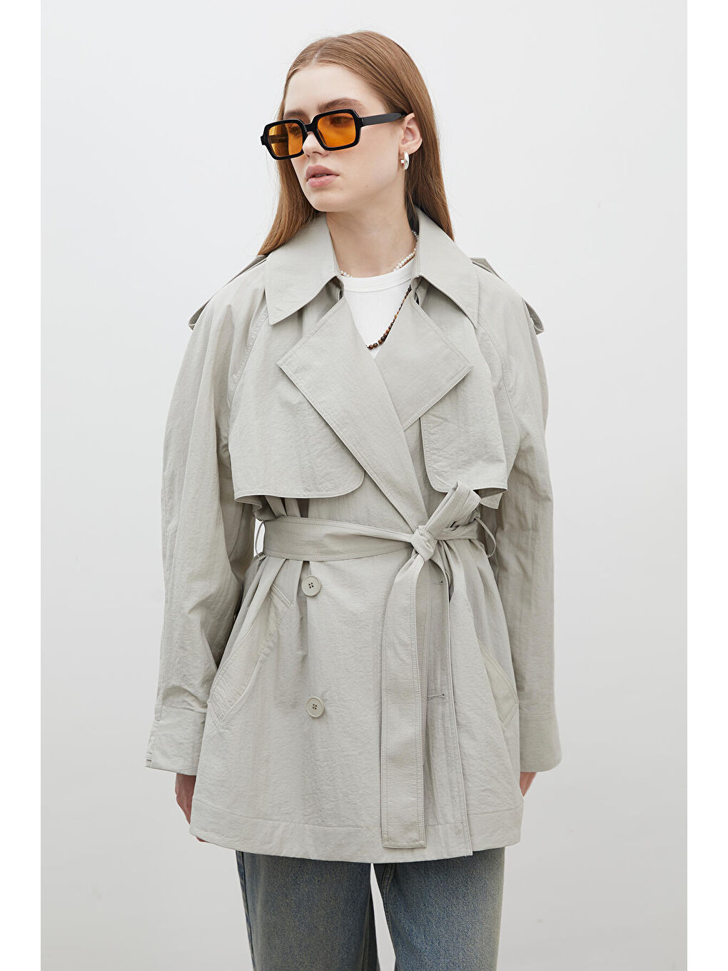 Lızbon Oversize Kısa Trençkot Yeşil-5